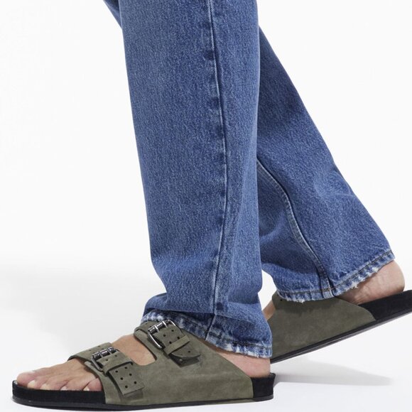 NIB | THE KOOPLES Khaki Army Green Leather Sandals 2 Strap French Size 38 - Picture 3 of 10